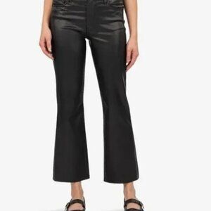 Kut from the Kloth Kelsey Coated High Waist Raw Hem Kick Flare Jeans Black NWT 2